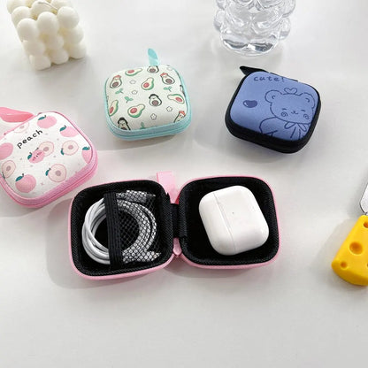 Cartoon Mini Zipper Hard Headphone Holder Case Portable Earbuds Pouch box Earphone Storage Bag Protective USB Cable Organizer